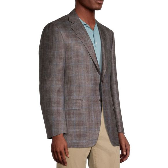 Canali Mens Plaid Wool, Silk & Linen Blend Blazer 40 Regular Brown 50R NWT $1595 - Picture 3 of 5